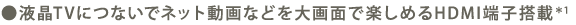 ●液晶TVにつないでネット動画などを大画面で楽しめるHDMI端子搭載*1