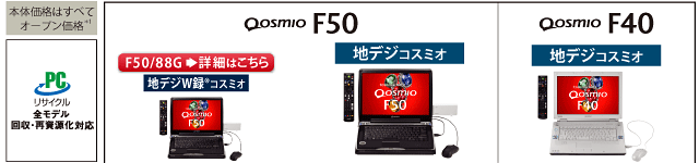 Qosmio F50・F40・主要スペック