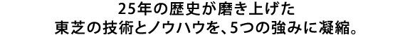 25年の歴史が磨き上げた東芝の技術とノウハウを、5つの強みに凝縮。