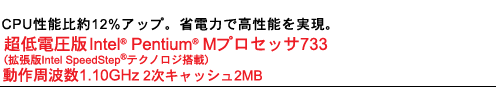 CPU\12%AbvBȓd͂ō\Bd Intel(R) Pentium(R) MvZbT733 igIntel SpeedStep(R)eNmWځj g1.10GHz 2LbV2MB 
