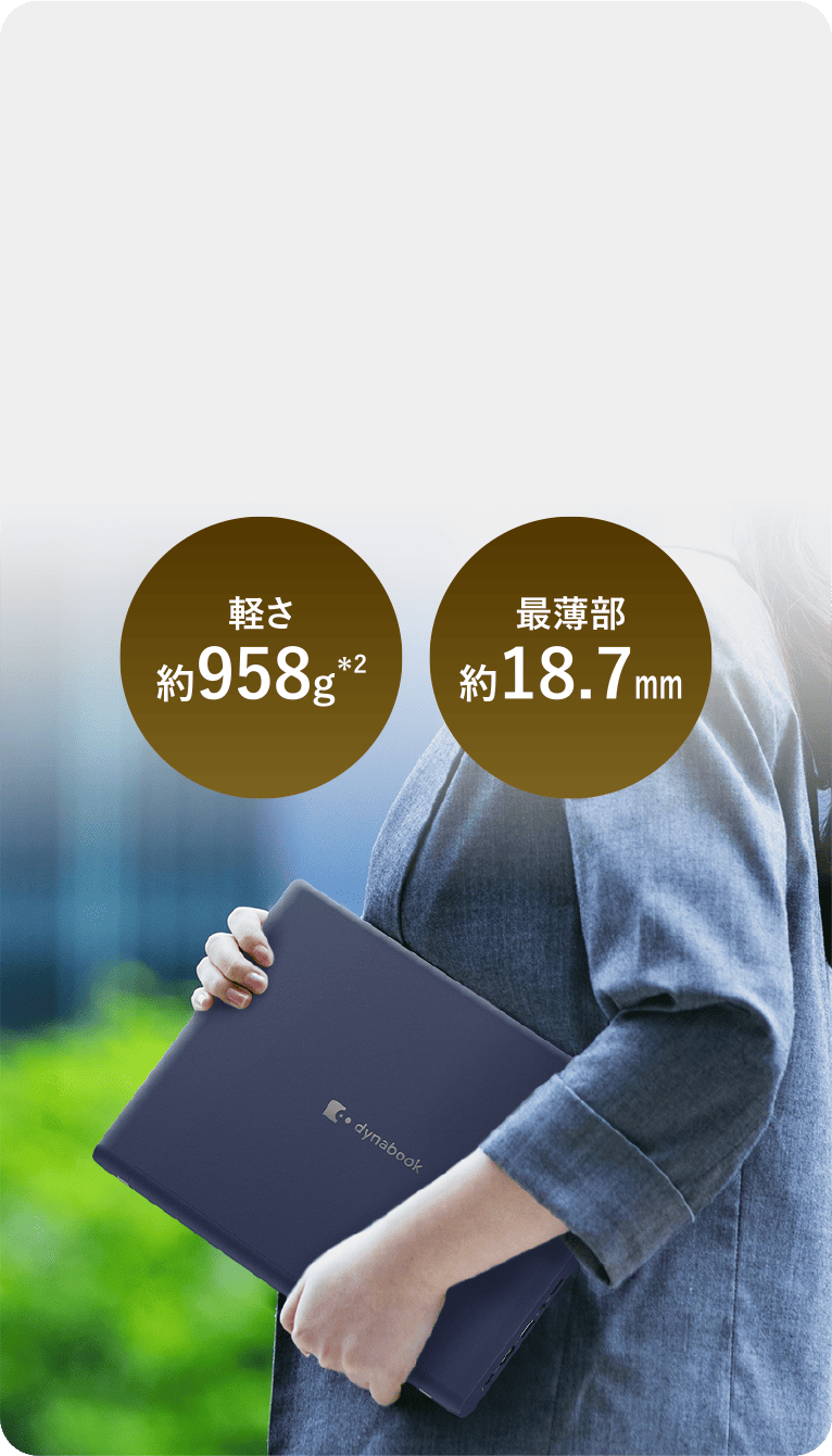 軽さ約958g 最薄部約18.7mm